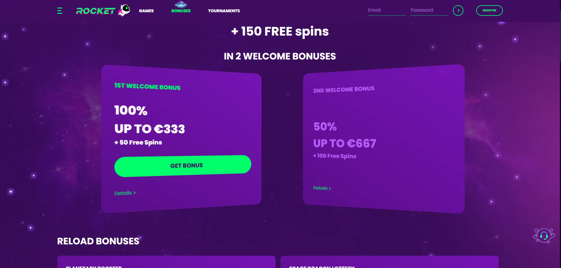 Casino Rocket welcome bonus and free spins promotion on mobile